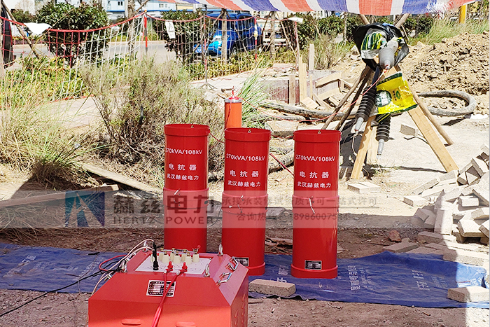 云南大理客戶270kVA/108kV串聯(lián)諧振試驗裝置做電纜耐壓試驗現(xiàn)場驗收